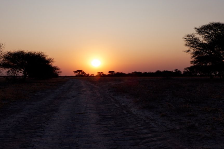 Sonnenuntergang in der Kalahari
